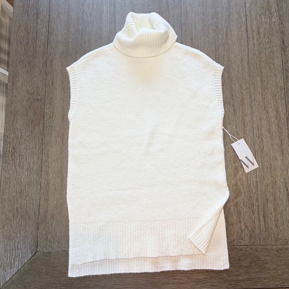 Worthington Womens Polar Bear‎ White Ribbed Sleeveless Turtleneck Sweater Vest S